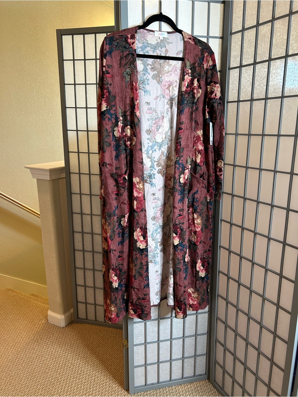 NWT LuLaRoe Sarah Cardigan - Burgundy with Pink & Green Floral